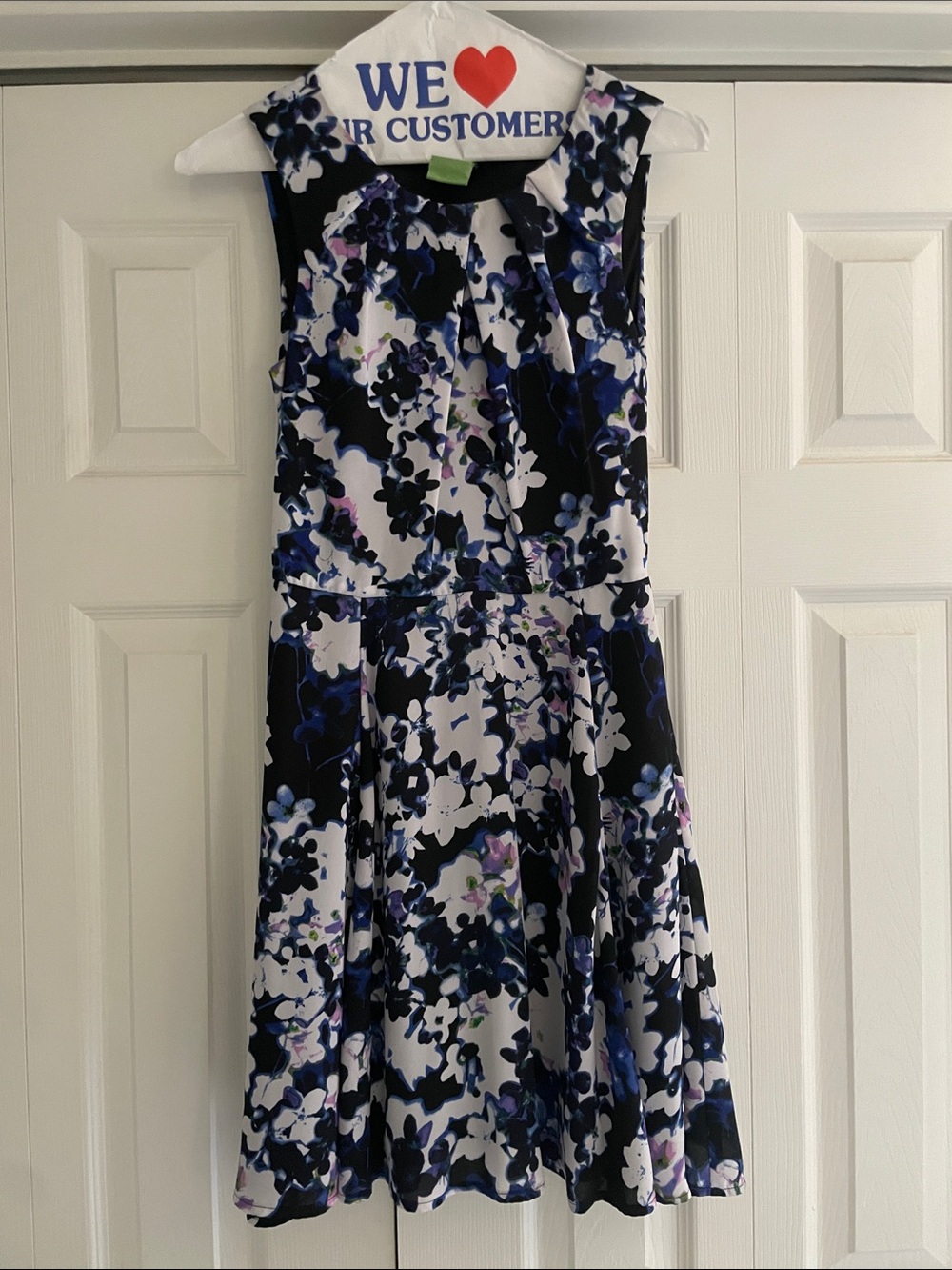 Express Black Floral Dress with Blue, Purple & White Accents